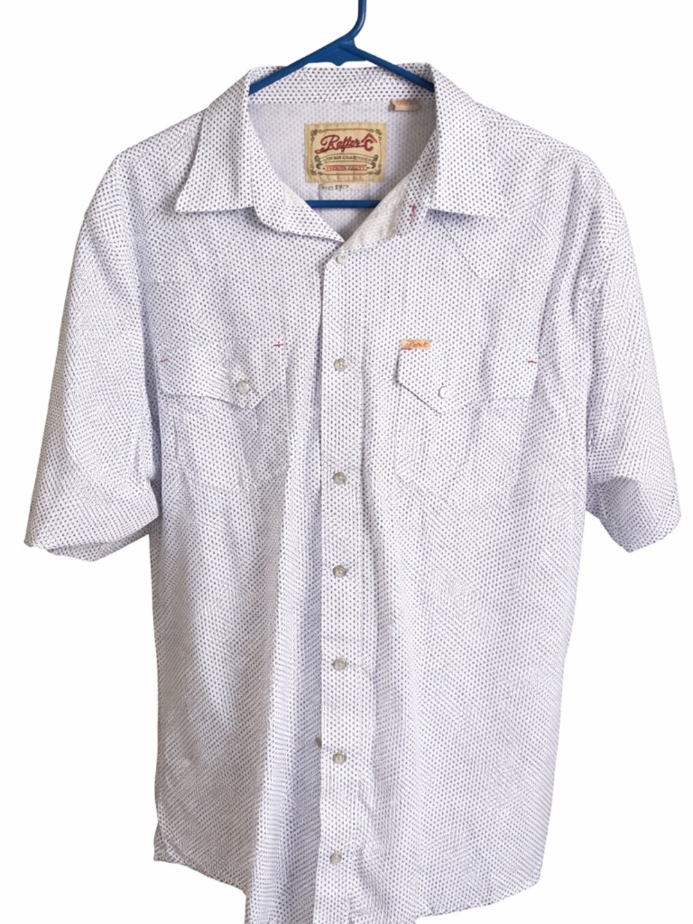 Rafter C Men's Short Sleeve Button-Down Shirt - White with Navy Dot Print